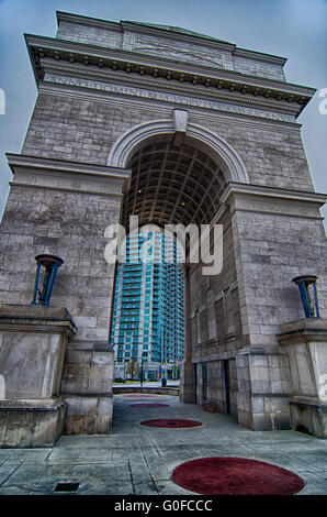 Millennium Gate triumphal arch at Atlantic Station in Midtown Atlanta Georgia. Stock Photo