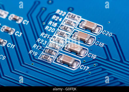 Electronic collection - closeup of computer circuit board with radioelements Stock Photo