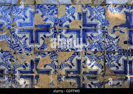 Blue portuguese tiles on the wall Stock Photo