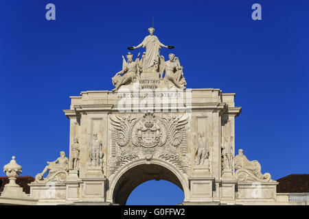 Arco da Rua Augusta with statues and blue sky Stock Photo