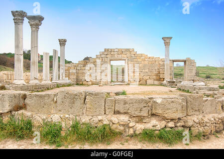 Ancient basilica columns of Creek colony Chersonesos Stock Photo