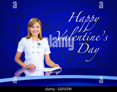 anchorwoman Happy Valentines Day Stock Photo
