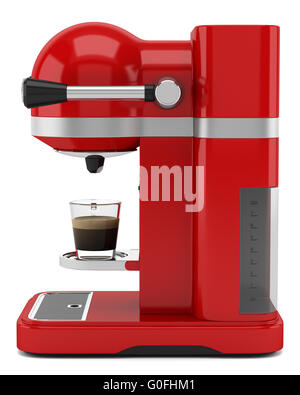 red coffee machine isolated on white background Stock Photo