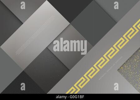 monochromatic background with square frames and classic, golden ornament. vector geometric, fashion wallpaper. material design t Stock Vector
