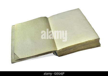 Old open book with the shabby hardcover Stock Photo
