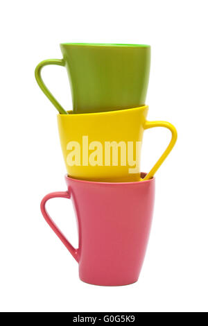 Beautiful color mugs on a white background Stock Photo