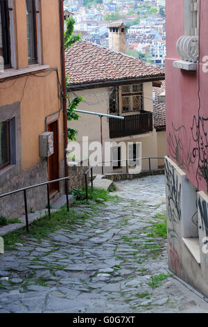 Narrow Cobbled Street in Veliko Tarnovo Stock Photo