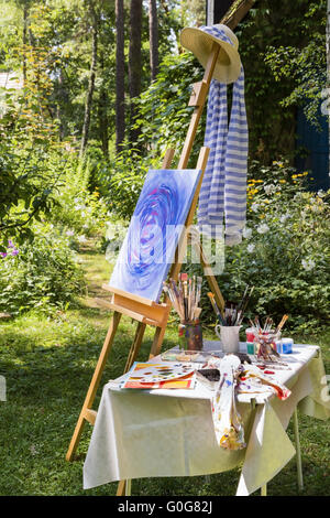 painting in the garden Stock Photo