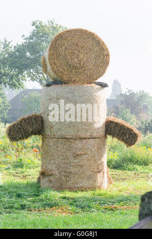 Hay bale figure, in the countryside. Stock Photo