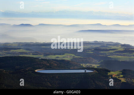 High reservoir Hornbergbecken in the Black Forest with view to the alps Stock Photo