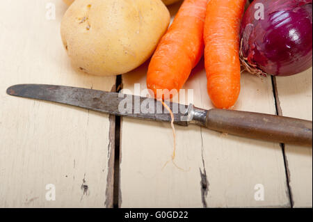 basic vegetable ingredients carrot potato onion Stock Photo