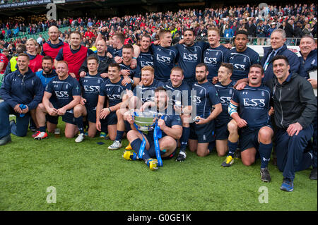 Twickenham Stadium, UK. 30th April 2016. Royal Navy take Combined Services Cup at the Babcock Trophy match against the Army. Stock Photo