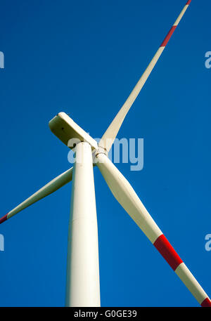 detail of wind turbine in blue sky Stock Photo