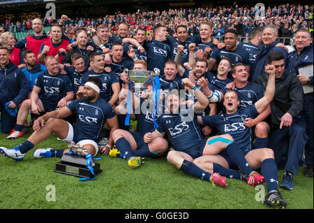 Twickenham Stadium, UK. 30th April 2016. Royal Navy take Combined Services Cup at the Babcock Trophy match against the Army. Stock Photo