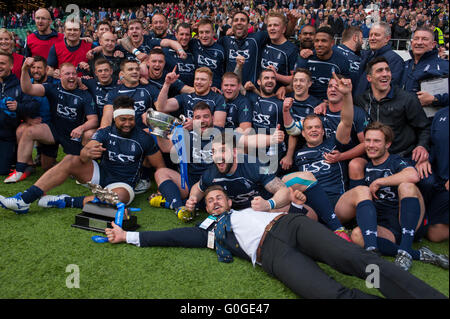 Twickenham Stadium, UK. 30th April 2016. Royal Navy take Combined Services Cup at the Babcock Trophy match against the Army. Stock Photo