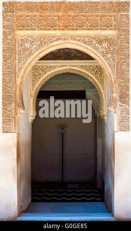 Moresque ornaments from Alhambra Islamic Royal Palace, Granada, Spain Stock Photo
