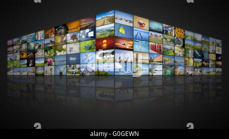 100 screens video wall Stock Photo