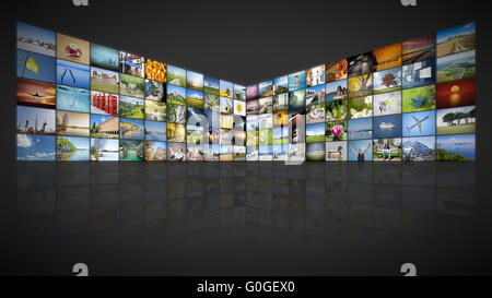 100 screens video wall Stock Photo