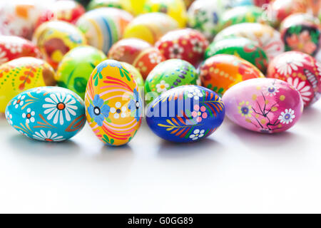 Hand painted Easter eggs isolated on white. Floral Stock Photo