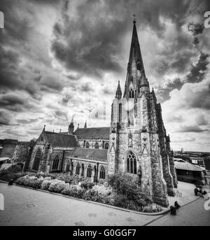 St Martin in the Bull Ring church in Birmingham, UK. Black and white Stock Photo