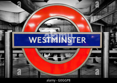 London underground sign of Westminster station Stock Photo