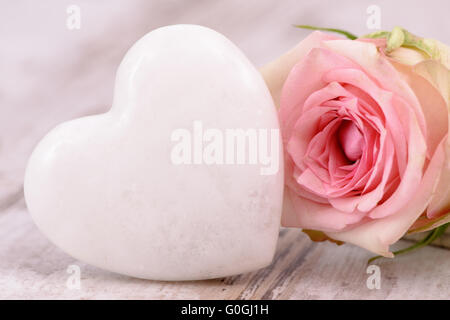 valentines day with red rose and heart in love Stock Photo