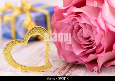 valentines day with red rose and heart in love Stock Photo