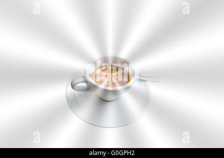 Cup of coffee on abstract silver background. Stock Photo