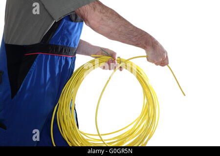 installing network cable Stock Photo