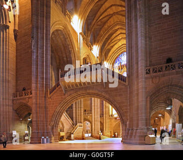 The interior of Liverpool Anglican Cathedral showing the nave bridge. Built in the Gothic Revival style, completed in 1978 Stock Photo