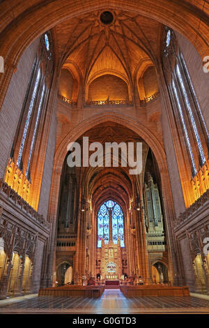 The interior of Liverpool Anglican Cathedral, one of the worlds largest. Built in the Gothic Revival style, completed in 1978 Stock Photo