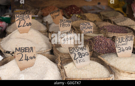 rice sorts on zanzibar market Stock Photo
