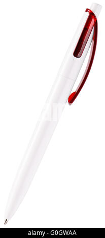 White with red ball-point pen isolated on the white Stock Photo