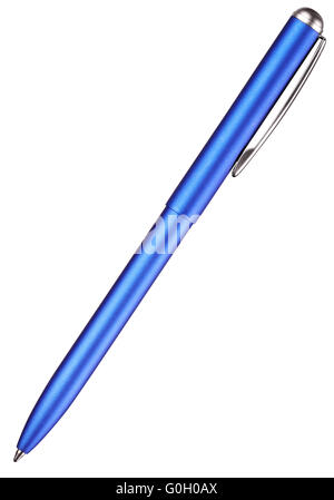 Blue ball-point pen isolated on the white background Stock Photo