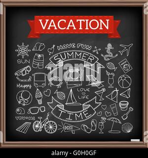 Vacation doodles on chalk board Stock Vector