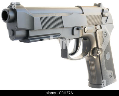 Replica steel handgun isometric view isolated on the white Stock Photo