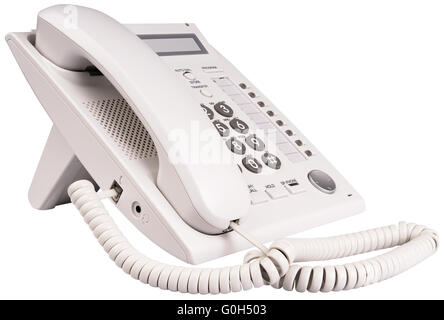 Modern office IP telephone set with LCD isolated on the white Stock Photo