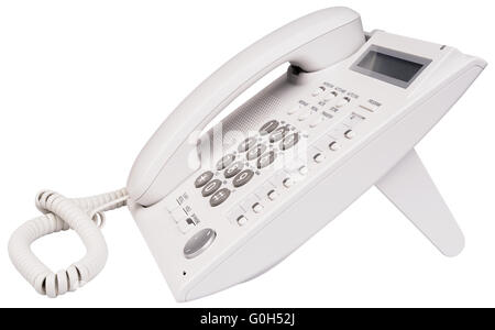 Modern office IP telephone set with LCD isolated on the white Stock Photo