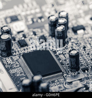 With the integrated circuit, close-up Stock Photo