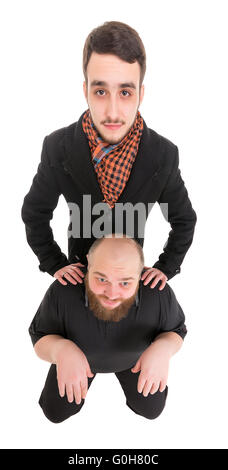 Two Crazy Men Shot Wide-Angle Camera Stock Photo
