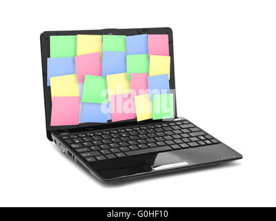 Sticky Note Papers on Notebook computer Screen Stock Photo