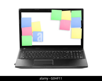 Sticky Note Papers on Notebook computer Screen Stock Photo