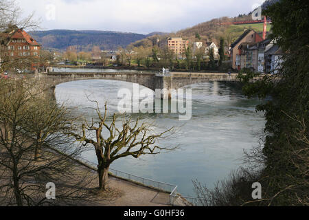 Border town Laufenburg. Left Germany, right Switzerland Stock Photo