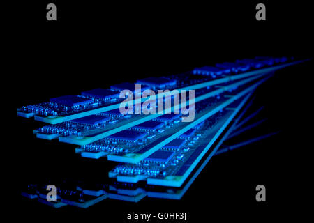 Electronic collection - computer random access memory (RAM) modules on the black background toned Stock Photo