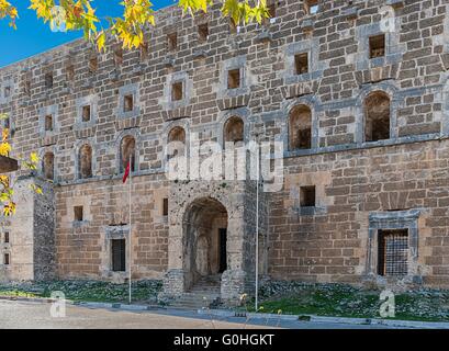 Roman theater of Aspendos - Stage building from the outside with the Seljuks in the time afterwards Stock Photo