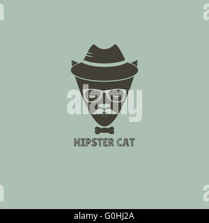 Silhouette hipster cat in a hat and sunglasses. Vector illustration hipster cat Stock Photo