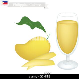 Philippine Cuisine, Fresh Mango Juice. One of The Most Popular Drink in Philippines. Stock Vector