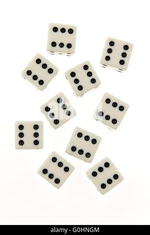 Cube of a game. Sixes. Happiness and success in the game. Stock Photo