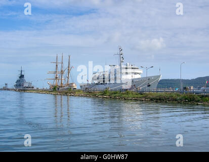 Italian navy in La Spezia, Ligura. Includes the training vess Palinuro. Stock Photo