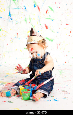 cute little toddler baby colorful creative Stock Photo